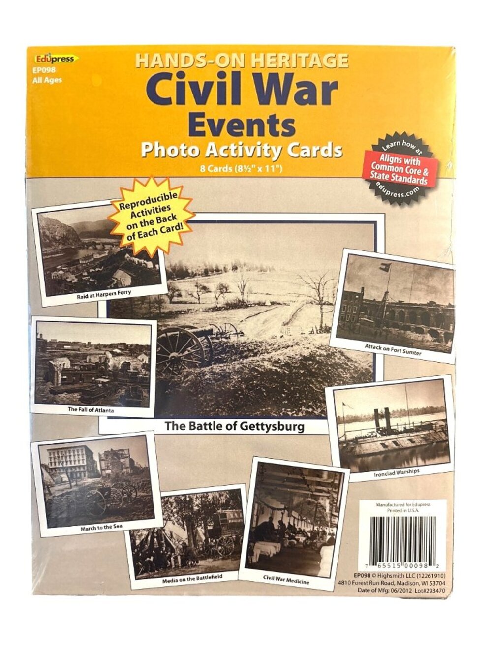 Hands-On Heritage Civil War Events Photo Activity Cards 8.5" X 11" Educational R